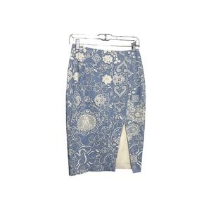Altuzarra Italian Pencil Skirt Designer Floral Print Light‎ Blue Side Slit 36